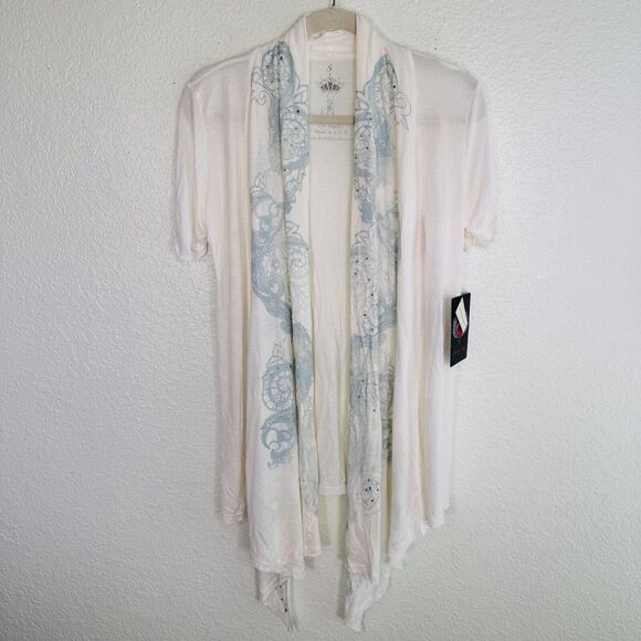 Key Closet Cardigan Top Women Small Rhinestone Swarovski Crystal Flowy Light NEW - Picture 1 of 11